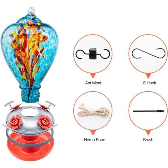 Hummingbird Feeders for Outdoors Hanging,Hummingbird Gifts for Women,Blown Glass - Picture 3 of 7